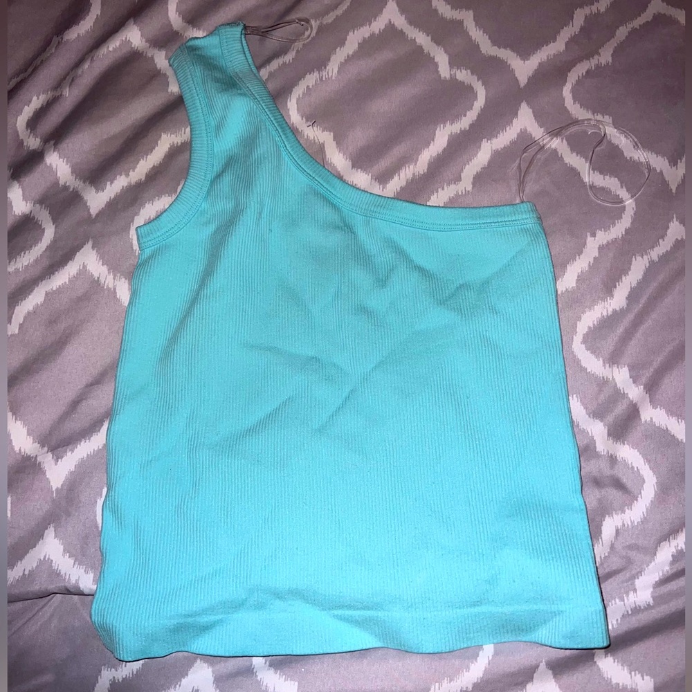 turquoise crop top one shoulder!